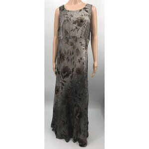 Vintage All That Jazz Sleeveless Silver Brown Gray Floral Maxi Dress Size 13/14
